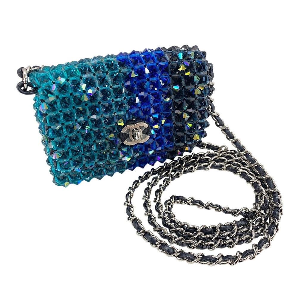 Chanel Crystal Micro Flap Bag CC Evening Ombre Iridescent Mini Crossbody Handbag